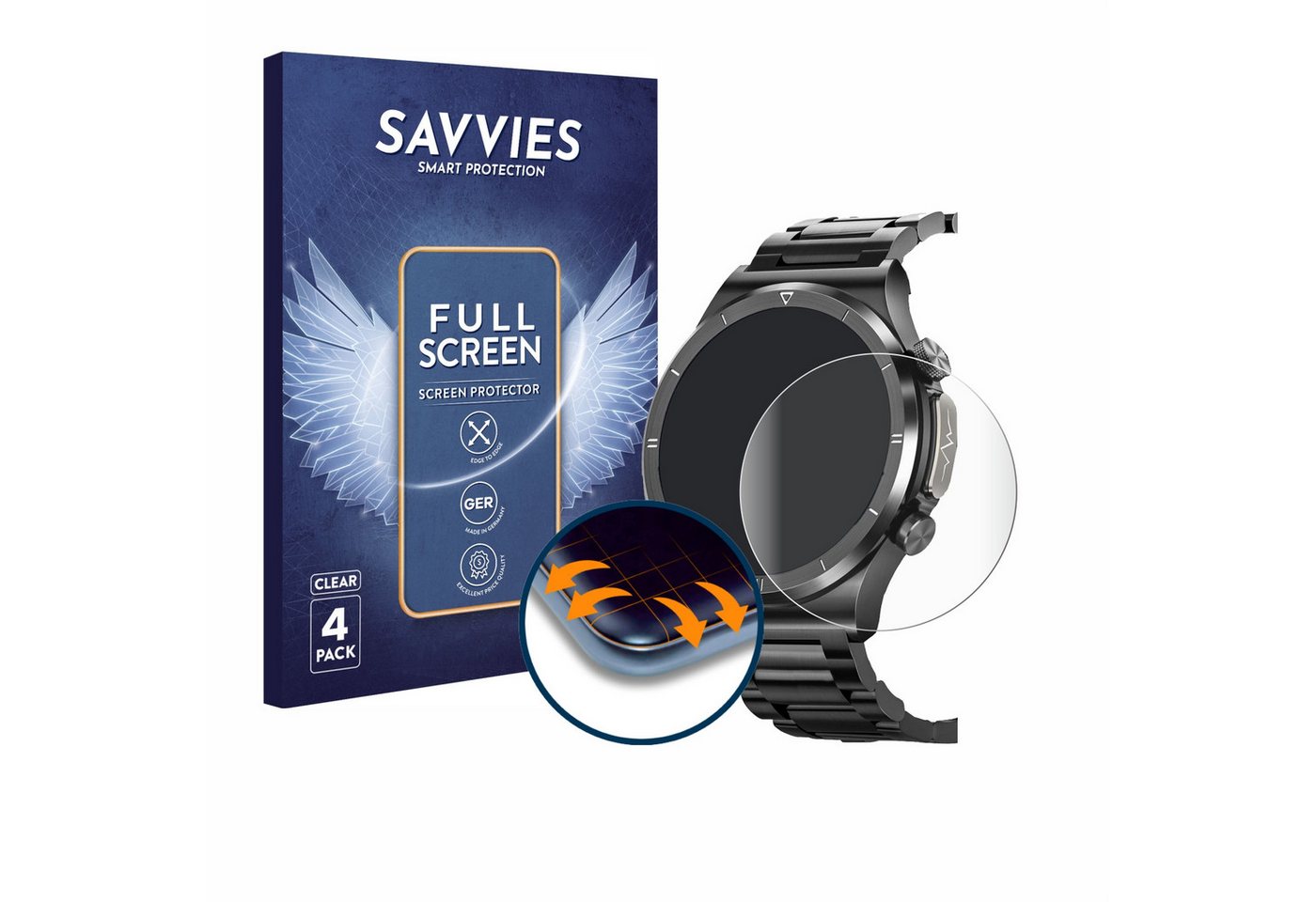 Savvies Displayschutzfolie Fullscreen Schutzfolie für Powerwill Smartwatch 1.39", 4 Stück, Displayschutz Folie Fullcover Klar Transparent von Savvies