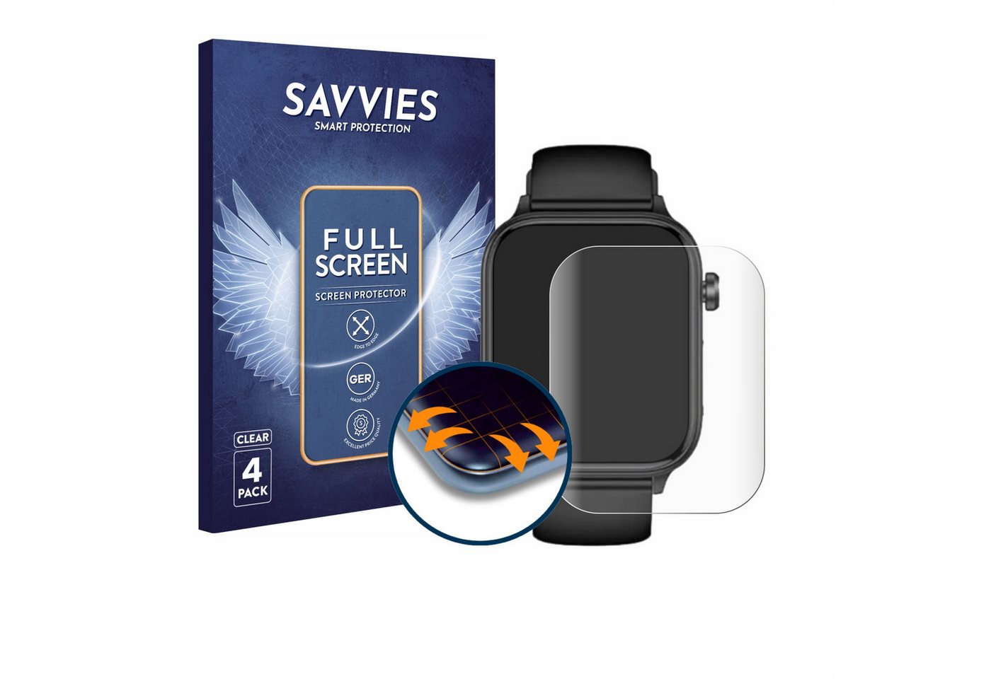 Savvies Displayschutzfolie Fullscreen Schutzfolie für yozhiqu Smartwatch 1.96", 4 Stück, Displayschutz Folie Fullcover Klar Transparent von Savvies