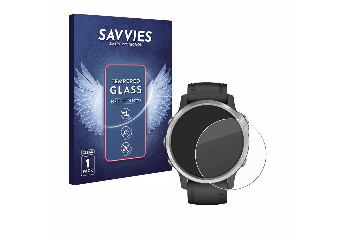 Savvies Displayschutzglas Panzerglas für Garmin Fenix 6S, Displayschutz 9H Schutzglas Glas Klar Transparent von Savvies