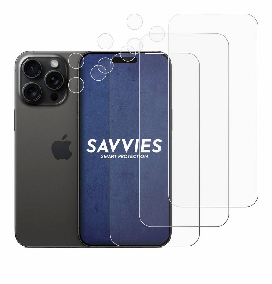 Savvies Schutzfolie für Apple iPhone 15 Pro Max (Display+Kamera), Displayschutzfolie, 6 Stück, Folie klar von Savvies