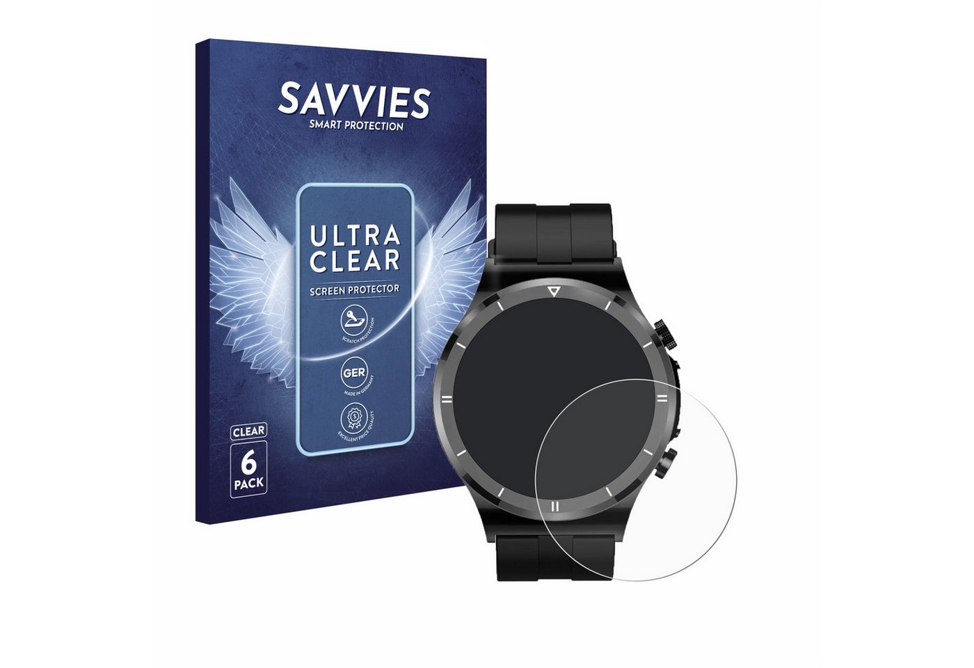 Savvies Displayschutzfolie Schutzfolie für Sanorum Smartwatch 1.39", 6 Stück, Displayschutz Schutz Folie Klar Transparent von Savvies