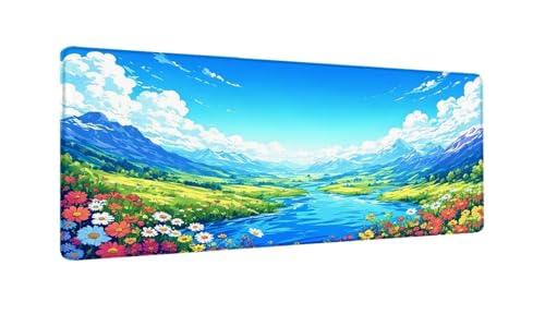 Bach Blumenmeer Mauspad XXL 1500x800x3 MM Groß Gaming Mauspad Design Vernähte Kanten, Wetterfest Anti Rutsch Mousepad PC Laptop verbessert Präzision und Geschwindigkeit für Home Office, Geschenke W936 von Saweefog