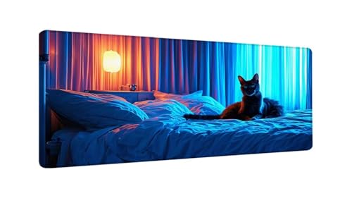 Gaming Mauspad Blaue Katze Mauspad XXL 600x300x3 MM, Wetterfest Anti Rutsch Schreibtisch Mouse Pad verbessert Präzision und Geschwindigkeit, Gaming Zubehör für Home Zimmer Deko Aesthetic W-764 von Saweefog