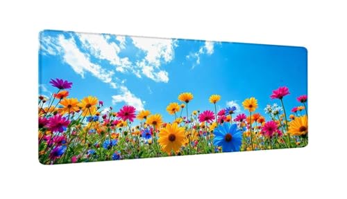 Gaming Mauspad Blauer Himmel, Meeresblumen Mauspad XXL 600x300x3 MM, Wetterfest Anti Rutsch Schreibtisch Mouse Pad verbessert Präzision und Geschwindigkeit, Gaming Zubehör für Home Zimmer Deko W-780 von Saweefog