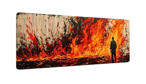 Gaming Mauspad Flammenmann Mauspad XXL 1000x500x3 MM, Wetterfest Anti Rutsch Schreibtisch Mouse Pad verbessert Präzision und Geschwindigkeit, Gaming Zubehör für Home Zimmer Deko Aesthetic W-732 von Saweefog