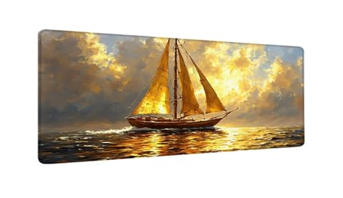 Gaming Mauspad Gelbes Segelboot Mauspad XXL 1000x500x3 MM, Wetterfest Anti Rutsch Schreibtisch Mouse Pad verbessert Präzision und Geschwindigkeit, Gaming Zubehör für Home Zimmer Deko Aesthetic W-712 von Saweefog