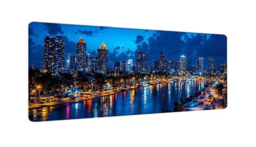 Gaming Mauspad Nachtstadt Mauspad XXL 600x300x3 MM, Wetterfest Anti Rutsch Schreibtisch Mouse Pad verbessert Präzision und Geschwindigkeit, Gaming Zubehör für Home Zimmer Deko Aesthetic W-952 von Saweefog