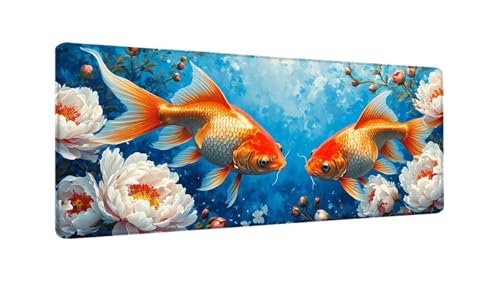 Gaming Mauspad Pfingstrose Goldfisch Mauspad XXL 1000x500x3 MM, Wetterfest Anti Rutsch Schreibtisch Mouse Pad verbessert Präzision Geschwindigkeit, Gaming Zubehör für Home Zimmer Deko Aesthetic W-866 von Saweefog