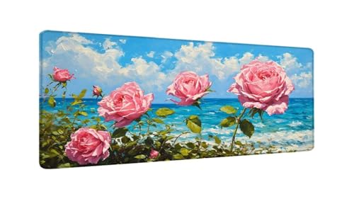 Gaming Mauspad Rosa Rose Mauspad XXL 1000x500x3 MM, Wetterfest Anti Rutsch Schreibtisch Mouse Pad verbessert Präzision und Geschwindigkeit, Gaming Zubehör für Home Zimmer Deko Aesthetic W-640 von Saweefog