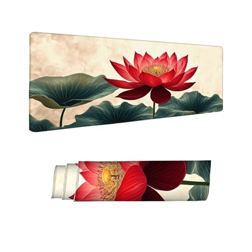 Gaming Mauspad Roter Lotus Mauspad XXL 1000x500x3 MM, Wetterfest Anti Rutsch Schreibtisch Mouse Pad verbessert Präzision und Geschwindigkeit, Gaming Zubehör für Home Zimmer Deko Aesthetic W-180 von Saweefog