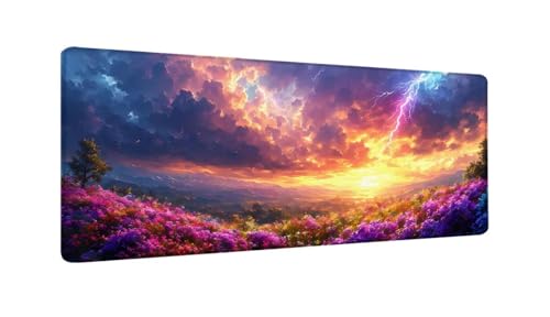 Gaming Mauspad Sonnenuntergang Blume Meer Mauspad XXL 1000x500x3 MM, Wetterfest Anti Rutsch Schreibtisch Mouse Pad verbessert Präzision und Geschwindigkeit, Gaming Zubehör für Home Zimmer Deko W-804 von Saweefog