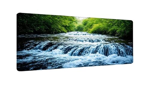 Gaming Mauspad Wasserfall Wald Mauspad XXL 1000x500x3 MM, Wetterfest Anti Rutsch Schreibtisch Mouse Pad verbessert Präzision und Geschwindigkeit, Gaming Zubehör für Home Zimmer Deko Aesthetic W-382 von Saweefog