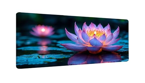 Lila Lotus Mauspad XXL 1500x800x3 MM Groß Gaming Mauspad Design Vernähte Kanten, Wetterfest Anti Rutsch Mousepad PC Laptop verbessert Präzision und Geschwindigkeit für Home Office, Geschenke W-492 von Saweefog