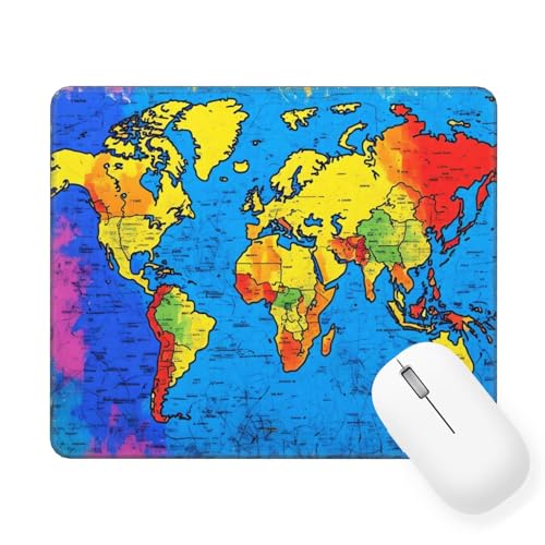 Mousepad Farbe Mauspad Kleine 420 x 350 mm, Weltkarte Mauspad mit Rutschfester Gummiunterseite, Wasserdichtes Mouse Pad, Mini Gaming Mauspad für Damen, Herren, Kabellose Maus Laptop Büro Zuhause W-82 von Saweefog