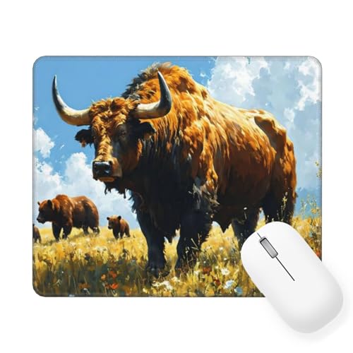 Mousepad Ochse Mauspad Kleine 420 x 350 mm, Tier Mauspad mit Rutschfester Gummiunterseite, Wasserdichtes Mouse Pad, Mini Gaming Mauspad für Damen, Herren, Kabellose Maus Laptop Büro Zuhause W-726 von Saweefog