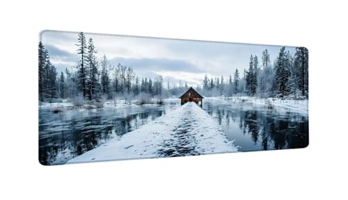 Schneesee Mauspad XXL 1500x800x3 MM Groß Gaming Mauspad Design Vernähte Kanten, Wetterfest Anti Rutsch Mousepad PC Laptop verbessert Präzision und Geschwindigkeit für Home Office, Geschenke W-949 von Saweefog