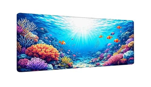 Schreibtischunterlage 120x60 CM XXL Mauspad Unterwasserwelt Mousepad mit Genähten Kanten, Wasserfest Mouse Pad mit Rutschfeste Unterseite, Desk Zubehör für Büro Zimmer Deko, Geschenke für Männer W-166 von Saweefog