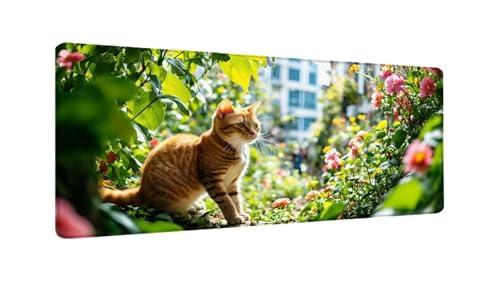 Schreibtischunterlage 120x60 cm XXL Mauspad Katzengarten Mousepad mit Genähten Kanten, Wasserfest Mouse Pad mit rutschfeste Unterseite, Desk Zubehör für Büro Zimmer Deko, Geschenke für Männer W-826 von Saweefog