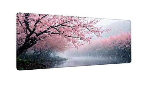 Schreibtischunterlage 120x60 cm XXL Mauspad Sakura-See Mousepad mit Genähten Kanten, Wasserfest Mouse Pad mit rutschfeste Unterseite, Desk Zubehör für Büro Zimmer Deko, Geschenke für Männer W-958 von Saweefog