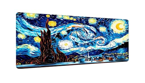 Schreibtischunterlage 120x60 cm XXL Mauspad Van Gogh Sternennacht Mousepad mit Genähten Kanten, Wasserfest Mouse Pad mit rutschfeste Unterseite, Desk Zubehör für Büro Zimmer Deko, Geschenke W-630 von Saweefog