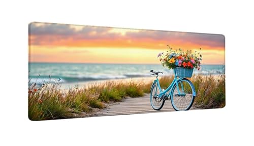 Schreibtischunterlage 90x30 cm XXL Mauspad Sonnenuntergang Fahrrad Mousepad mit Genähten Kanten, Wasserfest Mouse Pad mit rutschfeste Unterseite, Desk Zubehör für Büro Zimmer Deko, Geschenke W-814 von Saweefog