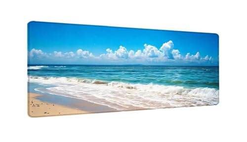 Schreibtischunterlage 90x30 cm XXL Mauspad Strand Blauer Himmel Mousepad mit Genähten Kanten, Wasserfest Mouse Pad mit rutschfeste Unterseite, Desk Zubehör für Büro Zimmer Deko, Geschenke W-398 von Saweefog