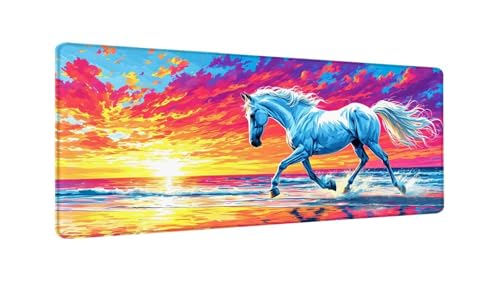 Sonnenuntergang Pferd Mauspad XXL 1500x800x3 MM Groß Gaming Mauspad Design Vernähte Kanten, Wetterfest Anti Rutsch Mousepad PC Laptop verbessert Präzision und Geschwindigkeit für Home Office W-805 von Saweefog