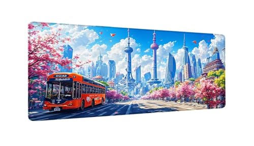 Straßenbus Mauspad XXL 1500x800x3 MM Groß Gaming Mauspad Design Vernähte Kanten, Wetterfest Anti Rutsch Mousepad PC Laptop verbessert Präzision und Geschwindigkeit für Home Office, Geschenke W-236 von Saweefog