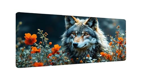 Wolfsblumen Mauspad XXL 1500x800x3 MM Groß Gaming Mauspad Design Vernähte Kanten, Wetterfest Anti Rutsch Mousepad PC Laptop verbessert Präzision und Geschwindigkeit für Home Office, Geschenke W-284 von Saweefog