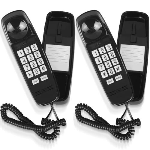 Saysurey 2 Stück Wand-Festnetztelefon mit großer Taste, laute Lautstärke, visueller Klingelton, Mini-Telefon für Badezimmer, Küche, Büro, Hotel, Schwarz von Saysurey