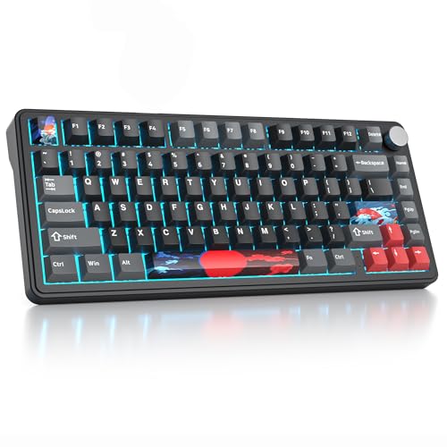 SbocKeeb 75% Prozent Tastatur Wireless mit Gasket, TKL Wireless Mechanische Gaming Tastatur Bluetooth/2.4 GHz/USB, America QWERTY, Vorgeschmierte Schalter für PC Mac Win,M75-Shadow Red von SbocKeeb