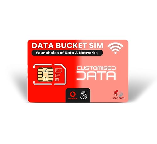 Scancom Erstellen Sie Ihre eigene SIM-Karte mit Daten - wählen Sie die Dateneimer-Kombination zwischen EE, Three, O2 und Vodafone (Three und Vodafone, 100GB) von Scancom