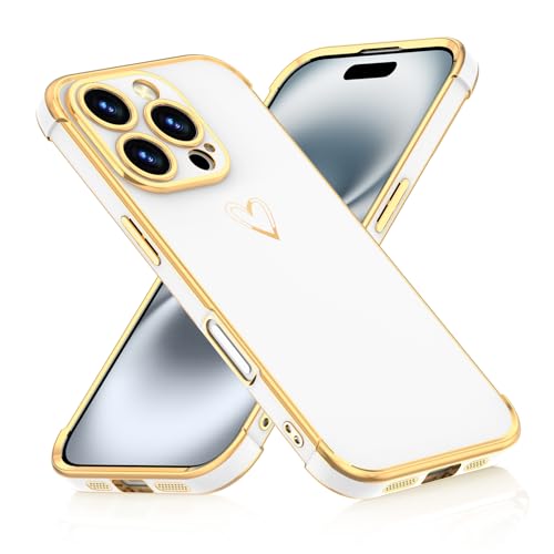 ScandiCasis Handyhülle für iPhone 16 Pro Max, Herz Muster Hülle Soft TPU Silikon Dünn Stoßfest Schutzhülle Protective Phone Case für Mädchen Frauen, Weiß von ScandiCasis