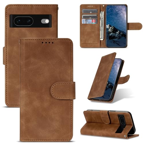 ScandiCasis Klapphülle für Google Pixel 7, Elegantes Leder Flip Case Handyhülle：mit 1 Schutzfolie [3*Kartenfach] [PremiumPU Leder][Standfunktion][Magnet Klappbar & Flip Wallet],Stoßfest, Braun von ScandiCasis