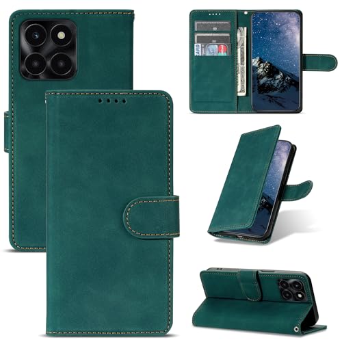 ScandiCasis Klapphülle für Honor X6A / X6B, Elegantes Leder Flip Case Handyhülle：mit 1 Schutzfolie [3*Kartenfach] [PremiumPU Leder][Standfunktion][Magnet Klappbar & Flip Wallet], Stoßfest, Grün von ScandiCasis