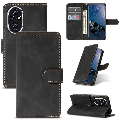 ScandiCasis Klapphülle für Huawei Honor 200, Elegantes Leder Flip Case Handyhülle：mit 1 Schutzfolie [3*Kartenfach] [PremiumPU Leder][Standfunktion][Magnet Klappbar & Flip Wallet], Stoßfest, Schwarz von ScandiCasis