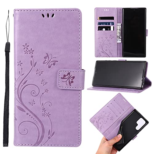 ScandiCasis für Samsung Galaxy S24 Ultra Klapphülle, Blumen Lederhülle mit Kartenfach Ständer Wallet Hülle, Magnet Klappbar Stoßfeste Handyhülle, Hellviolett von ScandiCasis