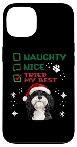 Hülle für iPhone 13 Niedlicher Schapendoes Hund Weihnachten Naughty Nice Tried My Best von Schapendoes Christmas Dog Breed Designs