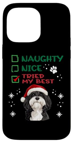 Hülle für iPhone 14 Pro Max Niedlicher Schapendoes Hund Weihnachten Naughty Nice Tried My Best von Schapendoes Christmas Dog Breed Designs