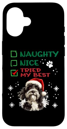 Hülle für iPhone 16 Niedlicher Schapendoes Hund Weihnachten Naughty Nice Tried My Best von Schapendoes Christmas Dog Breed Designs