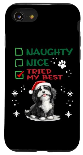 Hülle für iPhone SE (2020) / 7 / 8 Niedlicher Schapendoes Hund Weihnachten Naughty Nice Tried My Best von Schapendoes Christmas Dog Breed Designs