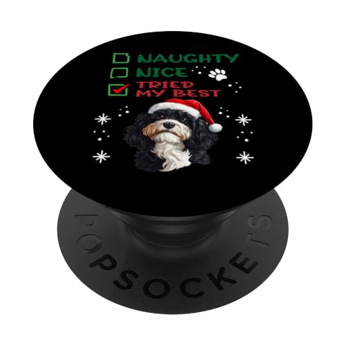 Niedlicher Schapendoes Hund Weihnachten Naughty Nice Tried My Best PopSockets Klebender PopGrip von Schapendoes Christmas Dog Breed Designs