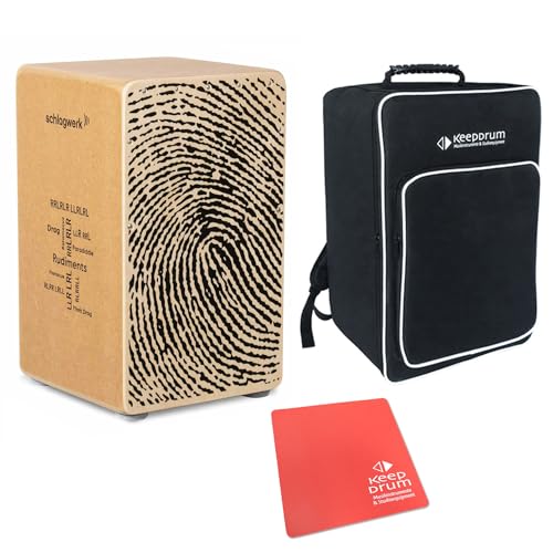 Schlagwerk CP82 Cajon Rudiments Fingerprint + keepdrum Sitzpad rot und Cajon-Tasche von Schlagwerk