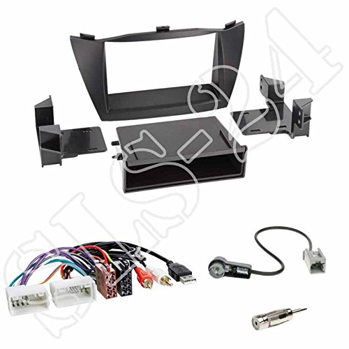 Autoradio Doppel-DIN 2-DIN Radioblende Radio Blende + Fach schwarz + ISO Radioanschlusskabel Radio Adapter mit AUX-Eingang und USB Anschluss + Antennenadapter für Hyundai ix35 (LM) 03/2010-09/2013 von Schlauer-Shop24