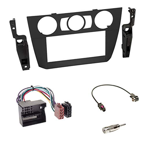 Einbauset : Autoradio Doppel-Din 2-Din Blende Einbaurahmen Radioblende Schwarz + Quadlock - ISO Radio Adapter Kabel Adapterkabel + Antennenadapter für BMW 3er (E90/91/92/93) 2005-2013 von Schlauer-Shop24