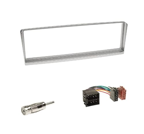 Einbauset: Autoradio 1-DIN Blende Einbaurahmen Radioblende silber + ISO Radio Verlängerung geeignet für Alfa 156 (Typ 932 Facelift I) 03/2002-07/2003 von Schlauer-Shop24