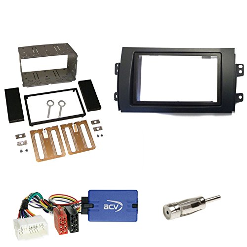 Einbauset: FIAT Sedici/Suzuki SX4 2006-2014 2-DIN Radioblende in schwarz + Alpine Lenkradfernbedienungs Radio Adapter + Antennenadapter DIN von Schlauer-Shop24