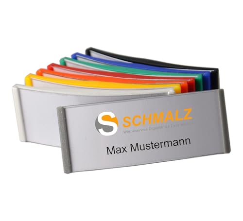 Schmalz® Gewölbtes Kunststoff Namensschild 75x30mm trendige Farben ABS-Kunststoff mit Magnet für die Kleidung (grün, 50 Stück) von Schmalz®