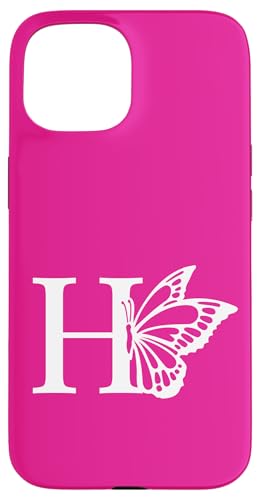 Buchstabe H Namensinitial Schmetterling Alphabet Weiß Pink Hülle für iPhone 15 von Schmetterlingsmonogramm für Frauen und Mädchen