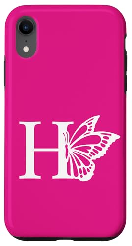 Buchstabe H Namensinitial Schmetterling Alphabet Weiß Pink Hülle für iPhone XR von Schmetterlingsmonogramm für Frauen und Mädchen